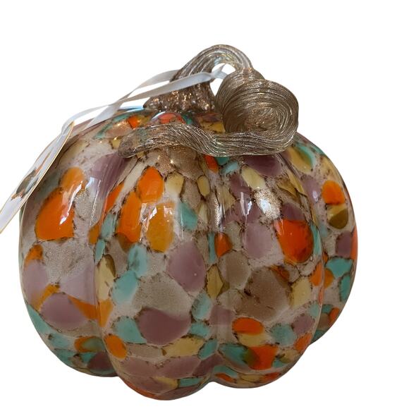 Multicolored Hand Blown Art Glass Pumpkin Stained Glass Designer Fall Home Decor - Picture 14 of 16